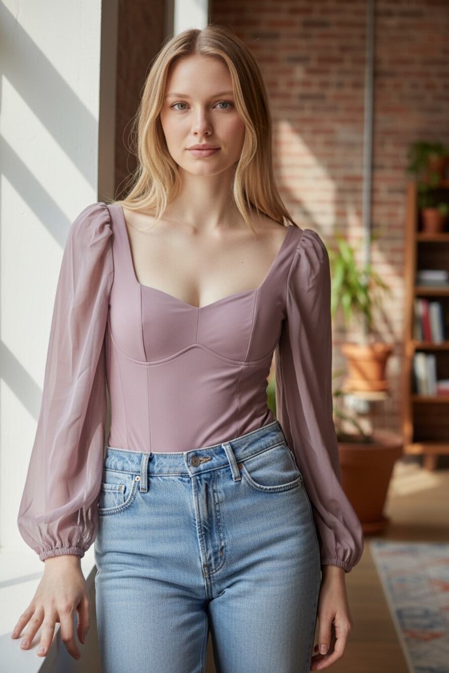 HALARA Bodysuit Size M NEW Light Purple Sweetheart Neckline Stretch